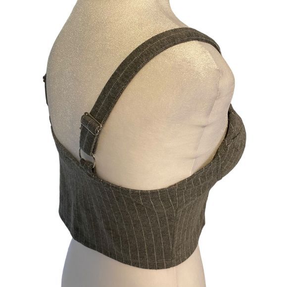 Haute Monde Bustier Top Gray Stripes Adjustable Straps Cropped Padded Top Small - Picture 3 of 12